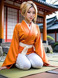 Indonesian woman models traditional kimonos amidst Japan's movie monster ruins